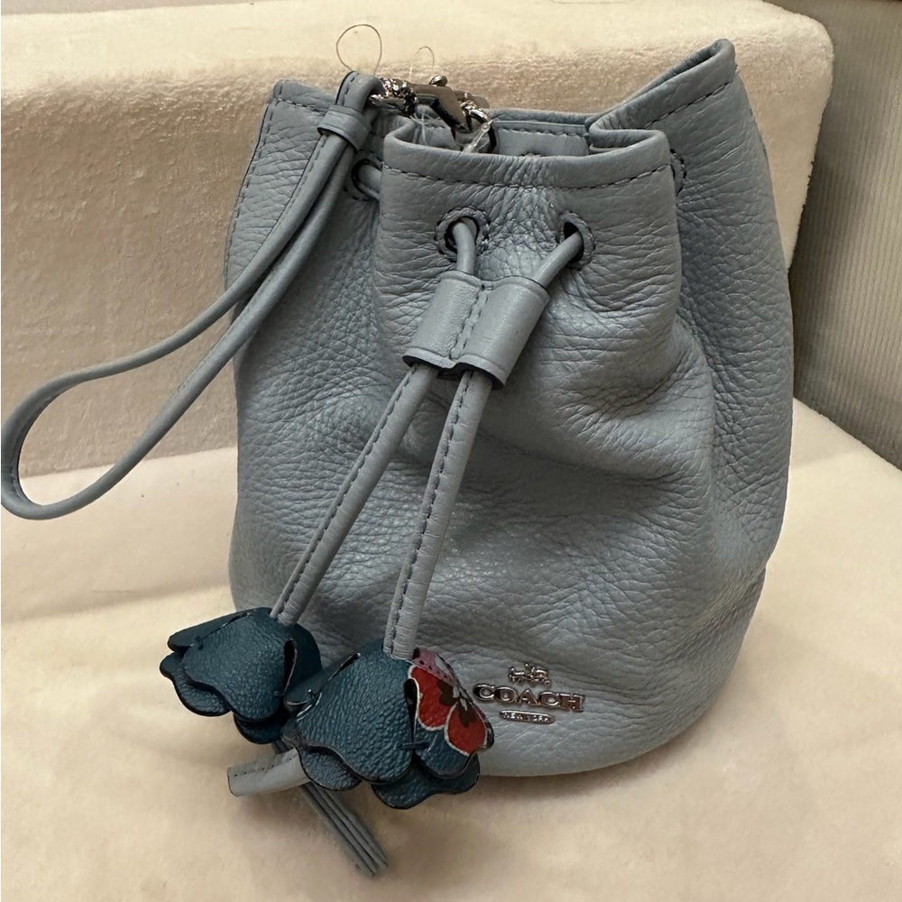 Coach light blue petal wristlet